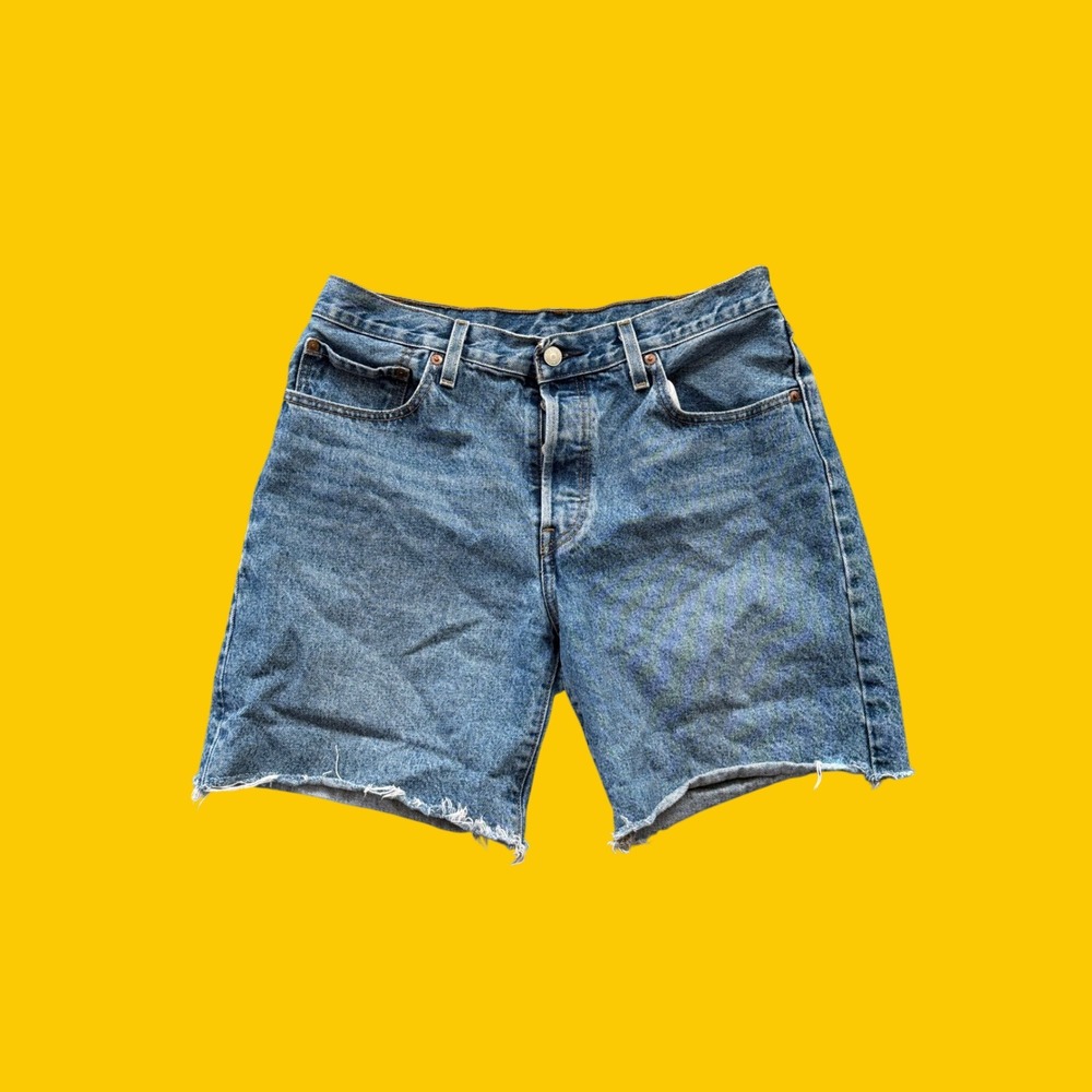 Levis Premium 501 Denim Cut Off Jorts 30 Blue Medium Wash Raw Hem 90s Style